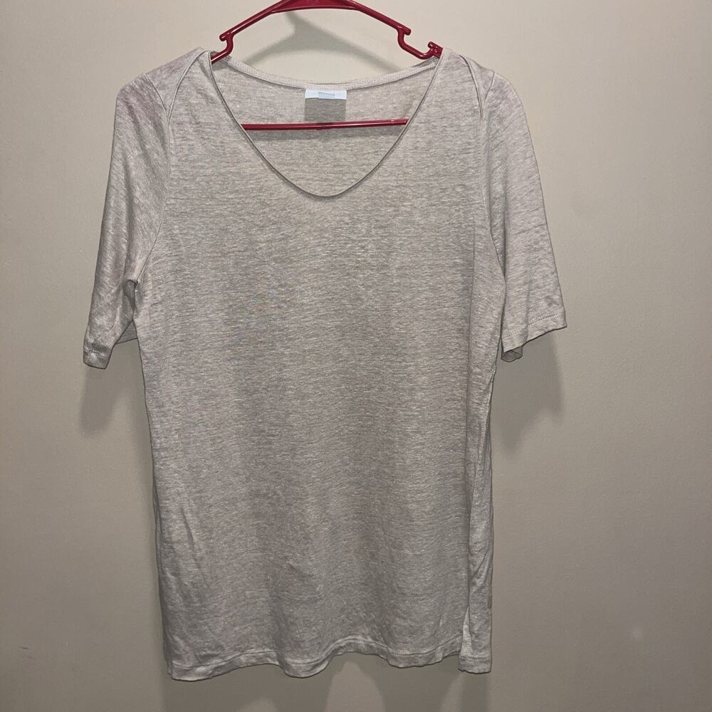 J Jill Women's Love Linen Beige Short Sleeve Shirt S Earthy Granola Girl Rustic - Picture 2 of 12